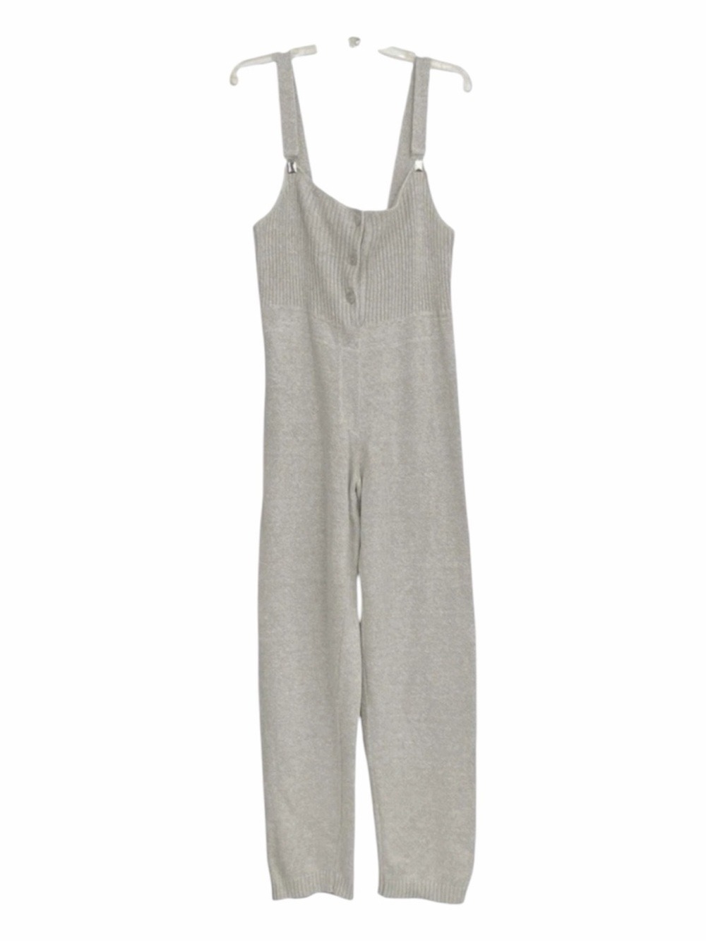 Vintage Y2K Brazeau Tricot Knit Overall Jumpsuit S 100% Cotton Ribbed Gray USA